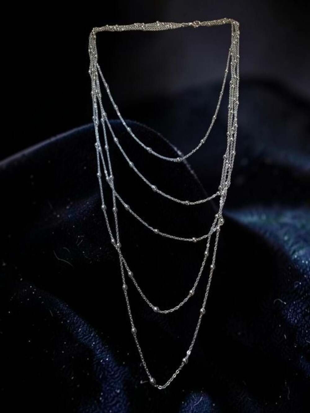 Vintage Silver Tone Multi Strand Layered Satellite Chain Necklace
​